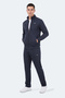 Fedor Men's Stand Collar Zippered Navy Blue Tracksuit Set - 4