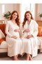 New Season Ecru Fleece Dressing Gown with Shawl Collar, Winter Full-Length Long Sleeve Special Design Breastfeeding-Friendly Maternity Dressing Gown Nightgown Set - 8
