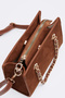 Women's Spruce Tan Suede Chain Handle 3-Compartment Cross Strap Lined Box Hand and Shoulder Bag