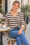 Striped Touch - Women's V-Neck Long Sleeve Slim Knitwear Blouse - 6