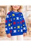 Baby Girl & Child Butterfly and Patterned Crew Neck Stretchy Knit Sweater - 6