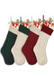 4 Pack Christmas Stockings, 18 Inches Large Christmas Stocking, Cable Knitted Xmas Stocking, Hanging Stocking Decorations for Holiday Christmas Party Family Decor (Red White Green) - 3