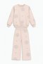 Cream Girls' Sequin Patterned Crew Neck Wide Leg Sweatpants Set 25033 - 3