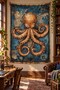 Octopus and Nautical Map Compass Vintage Digital Printed Stain Resistant Washable Fabric Wall Covering Wall Tapestry Decorative Tapestry - 3