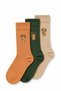 Jean 3-pack orange green beige long cotton jacquard standard fit unisex socks with bear design.