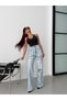 Women's High Waist Lace-Up Ripped Wide Leg Denim Pants - 3