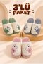 Advantageous 3-Piece Package Winter Plush Patterned Silent Orthopedic Sole Dowry Guest House Slippers Set