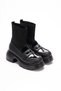 Women's Patent Leather Detailed Sock Boots with Flexible Heel and Thick Sole Casual Shoes