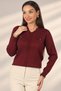 Women's V-Neck Button Detailed Ribbed Knit Blouse