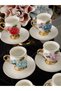 Acar 6 Person Metal Leg Porcelain Colored Rose Detail 6 Person Coffee Cup Set 90 ml Wldsprt - 6