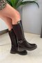 Women's Fero Brown Ruhan Below the Knee Diving Fabric Buckle Detailed Thick Sole Boots - 2