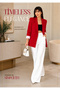 Women's Stripe Pattern Lined Oversize Red Blazer Jacket - 5