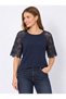 Women's Crew Neck Lace Embroidered Half Guipure Sleeve Sporty Stylish Curve Plus Size Design Blouse