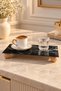 Nero Marble Black Marble Patterned Decorative Presentation Stand with Wooden Legs, Kitchen Bathroom Countertop Organizer 24.5 × 12 cm - 3