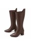 Women's Genuine Leather Zippered Long Boots with Block Heels