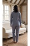 Women's Winter Large Size Patterned Buttoned Collar Soft Textured Pajama Set - 3