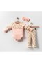 Floral Lace Ruffle 3-Piece Baby Girl Bodysuit, Leggings and Headband Set - 2