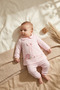Mila Bebe Collared Ribbed Cotton Pink Baby Girl Set - 2-Piece Top and Bottom Combination with Hedgehog and Bow Detail - 2