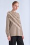 Fur trimmed knit sweater khaki - 3