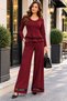 Timeless Elegance – Women's Tulle Detailed Flounce Blouse and Wide-Leg Pants Two-Piece Crepe Set