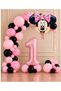 Party 1 Year Old Minnie Mouse Themed Birthday Balloon Set Pink Black Polka Dot Number Foil Balloon 1-9 Years Old