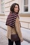 Women's Knitted Square Form Striped Scarf Shoulder Shawl Burgundy-White 27W5008 - 2