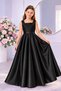 Girl's Square Neck Long Satin Gathered Model Ball Gown Graduation Birthday Dress