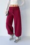 Women's Burgundy Curled-Waisted Shirred Stopper Detailed Barrel Pants - 4