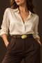Women's Trendy Knitted Pattern Soft Touch Pu Leather Belt, 2.5 cm Elegant Antique Gold Spoon-Shaped Buckle, Matches with Dress, Jeans, Pants, and Skirt - 2