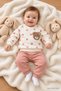 Baby Girl Teddy Bear Embroidered Polka Dot 2-Piece Set 100% Cotton Combed Cotton 3-18 Months - 2