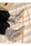 Vienna Silver Wicker Leather Pointed Toe 5 cm Thin Heel Women's Boots Botti̇e - 4