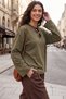 Women's Khaki Brown Striped 100% Cotton Crew Neck Oversize Sweatshirt - 2