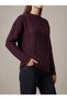 Women's Burgundy Color Crew Neck Knitted Pattern Sweater - 2