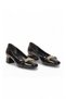 Buckle-Strapped Thick Short Heeled Oval Toe Stylish Black Shiny Women's Evening Dress Shoes Pc-56067 - 4