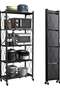 Toshionics 5-Tier Heavy-Duty Metal Storage Rack with Wheels | Foldable Large-Capacity Organizer Shel