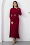 Crew Neck Pleated Skirt Belted Knitwear Dress Pl4075 - 6
