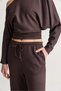 Women's Brown Boat Neck Crop Top with Drawstring Detail and Wide Leg Pants Set 602 60286771 - 6