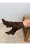 Women's Brown Suede Pointed Toe Buckle Bellows Below the Knee Cowboy Boots Evrin - 3