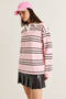 Women's Powder Pink Polo Collar Button-Down Striped Oversized Sweatshirt 6205 60286773 - 5