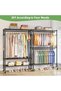 Forthcan Heavy Duty Clothes Rack on Wheels, Metal Garment Rail with 3 Hanging Rods, Shelf and Side H - 3
