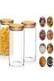 XiuWoo 3Pcs- 950ML Borosilicate Glass Food Storage Jar with Bamboo Lid Clear/Brown 950 x 3ml - 2