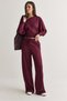 Women's Plum Boat Neck Ruched Detail Crop Blouse and Wide Leg Pants Set 602 60286771