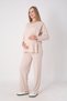 Women's Adjustable Waist Drawstring Maternity & Postpartum Pajama Set Ribbed Home Wear Set - 2
