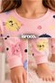 Girl's Cat Patterned 100% Cotton Interlock Fabric Long Sleeve Pajama Set - 2