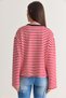 Women's Red-Navy Blue Striped Long Oversized Sweatshirt with Printed Text and Crew Neck 1126 60286772 - 7