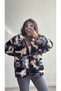 Standard Size Patterned Zippered Oversize Plush Fleece Jacket - Blue Brown - 2