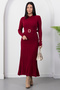 Crew Neck Pleated Skirt Belted Knitwear Dress Pl4075