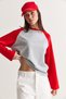 Women's Grey-Red Regular Raglan Sleeve Color Block Long Sleeve Sweatshirt 928 60286777 - 4