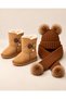 Taba Pomponed Scarf Hat and Boots with Fur Inside Suede Boots (if You Have Dense Fur Inside, Go up One Size)