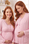 Women's Maternity Postpartum 3-Piece Pajama Set – Stylish Lace and Practical Button Detailed - 3